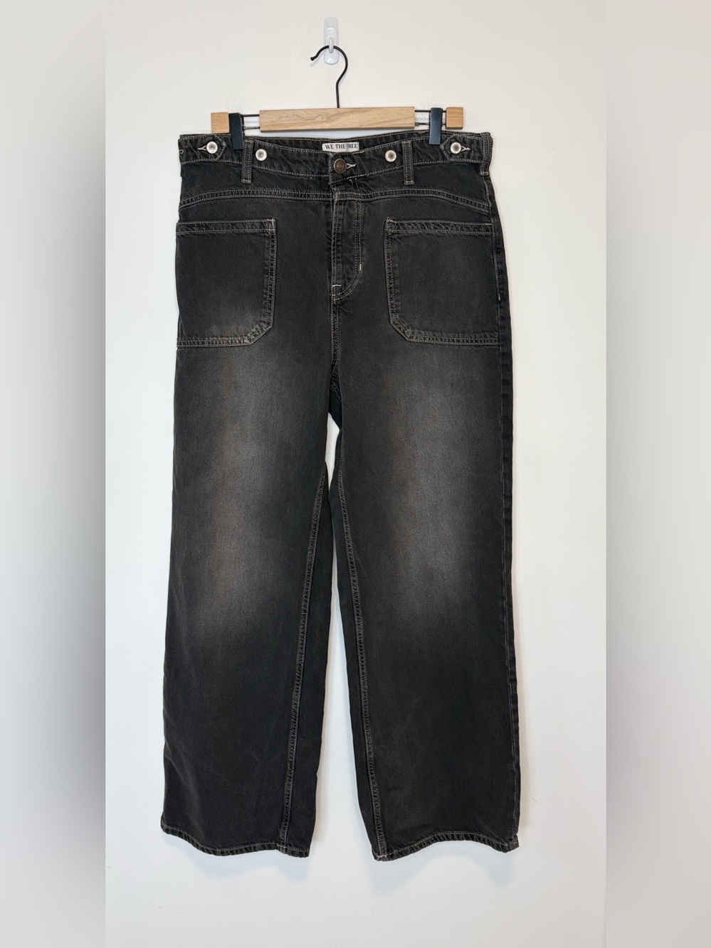 Free People Black Wide-Leg High-Rise Rolled Cuff Jeans EUC Size 31 - Picture 4 of 11